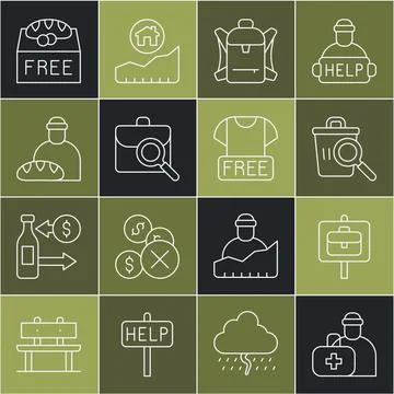 Set line First aid kit, Work search, Searching for food, Hiking backpack Stock Illustration