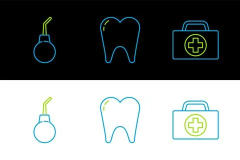 Set line First aid kit, Enema pear and Tooth icon. Vector Illustrazione stock