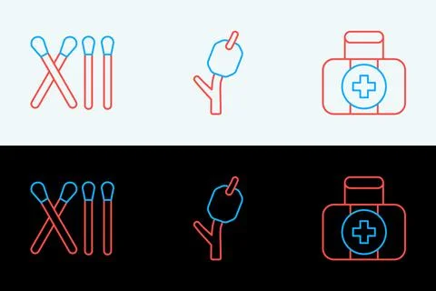 Set line First aid kit, Match stick and Marshmallow on icon. Vector Illustrazione stock