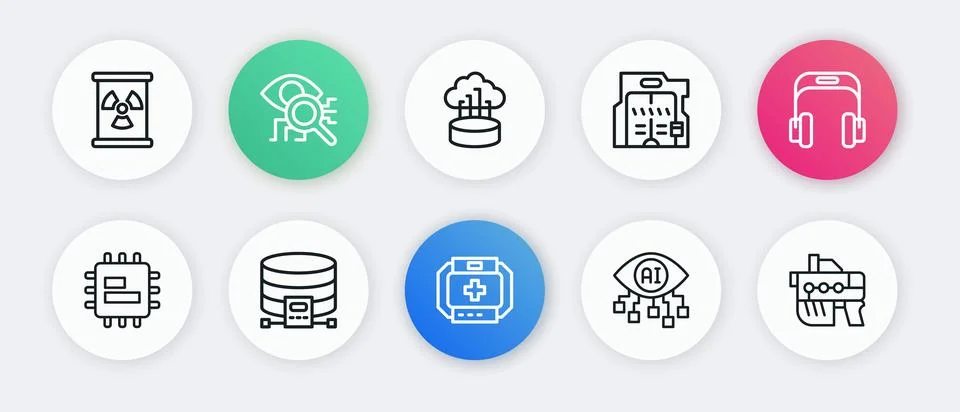 Set line First aid kit, Headphones, Processor CPU, Computer vision, Futuris.. 스톡 일러스트