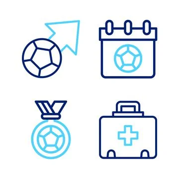 Set line First aid kit, Football or soccer medal, calendar and Soccer footb.. Stock-Illustration