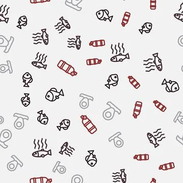 Set line Fish, Dead fish, Location fishing and Aqualung on seamless pattern Illustrazione stock