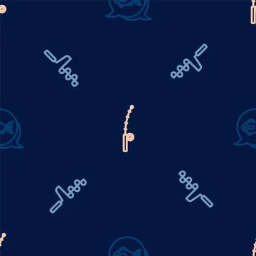 Set line Fish, Hand ice drill and Fishing rod on seamless pattern. Vector Illustrazione stock