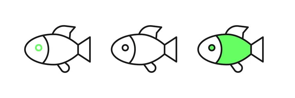 Set line Fish icon isolated on white background.  Vector Stock Illustration