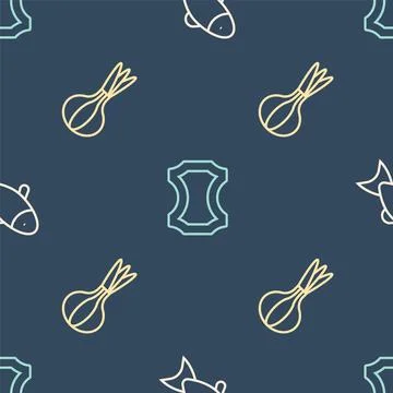 Set line Fish, Onion and Leather on seamless pattern. Vector Stock Illustration