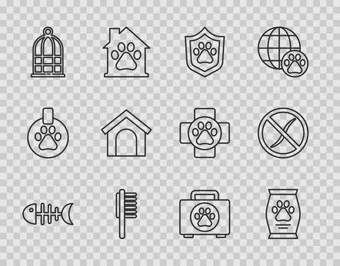 Set line Fish skeleton, Bag of food, Animal health insurance, Pets vial medical イラスト素材
