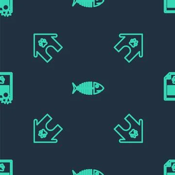 Set line Fish skeleton, Dog house and paw print pet and Certificate for dog or Stock Illustration