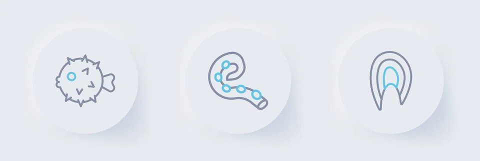 Set line Fish steak, Octopus of tentacle and hedgehog icon. Vector Stock Illustration