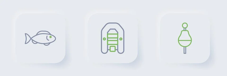 Set line Fishing float, Inflatable boat with motor and icon. Vector イラスト素材