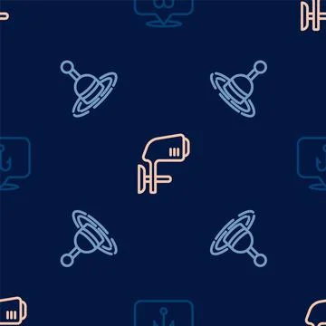 Set line Fishing hook, float water and Outboard boat motor on seamless pattern Stock Illustration
