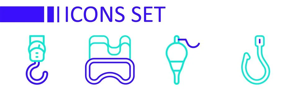 Set line Fishing hook, float, Diving mask and Spring scale icon. Vector 스톡 일러스트
