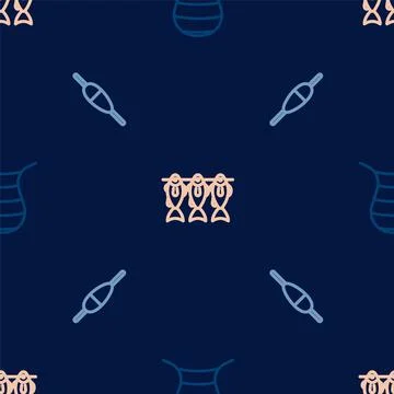 Set line Fishing net, float and Dried fish on seamless pattern. Vector Stock Illustration