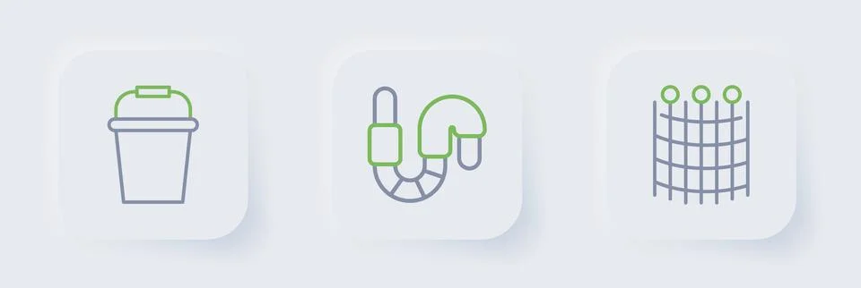 Set line Fishing net pattern, Worm and bucket icon. Vector Stock Illustration
