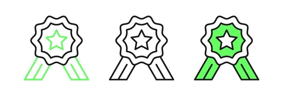 Set line Five stars customer product rating review icon isolated on white b.. Stock Illustration