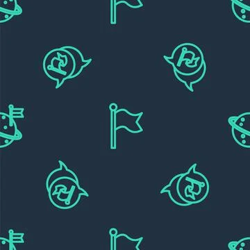 Set line Flag, and Moon with flag on seamless pattern. Vector Illustrazione stock