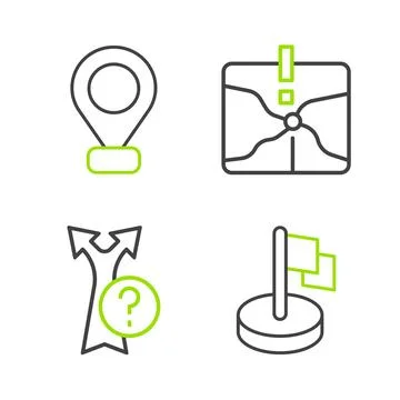 Set line Flag, Arrow, Intersection point and Location icon. Vector Stock Illustration