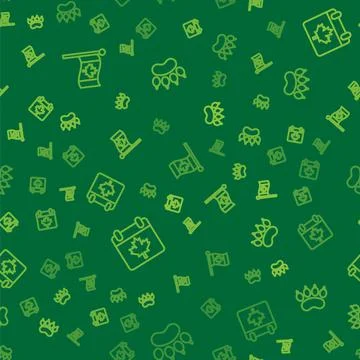Set line Flag of Canada, day with maple leaf and Bear paw footprint on seamless イラスト素材