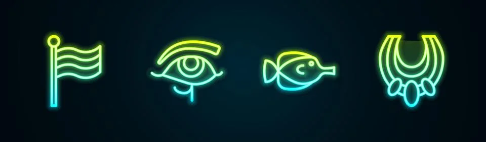 Set line Flag Of Egypt, Eye of Horus, Butterfly fish and Egyptian necklace Stock Illustration