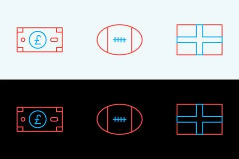 Set line Flag of England, Pound sterling money and Rugby ball icon. Vector Stock Illustration