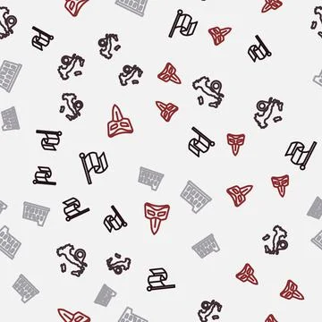 Set line Flag Italy, Map of, Coliseum and Carnival mask on seamless pattern.  Illustrazione stock