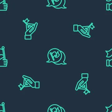 Set line Flag, Mountains with flag and Hand holding on seamless pattern. Vector Stock Illustration