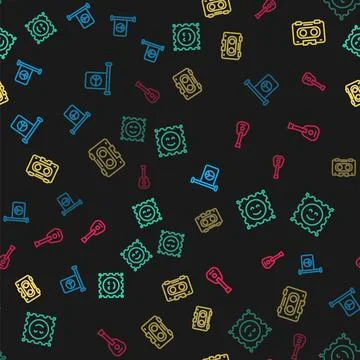 Set line Flag peace, LSD acid mark, Retro audio cassette tape and Guitar on Stock Illustration