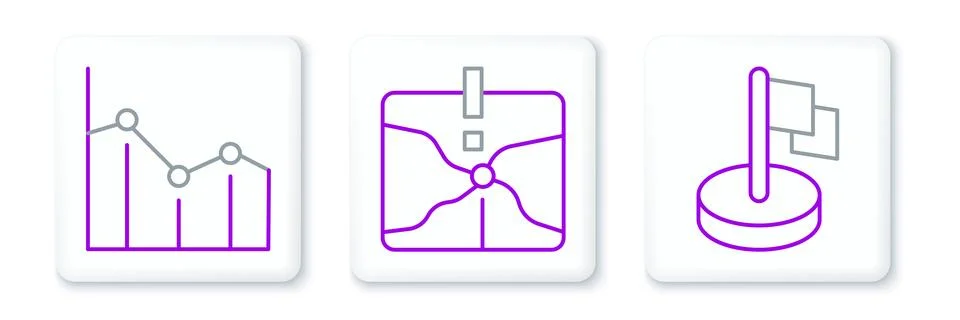 Set line Flag, Pie chart infographic and Intersection point icon. Vector 스톡 일러스트