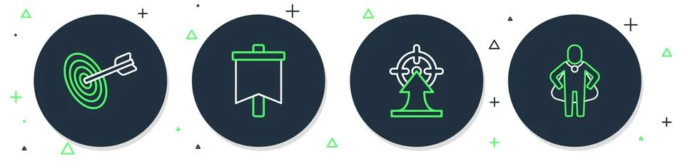 Set line Flag, Target,  and Head hunting icon. Vector Stock Illustration