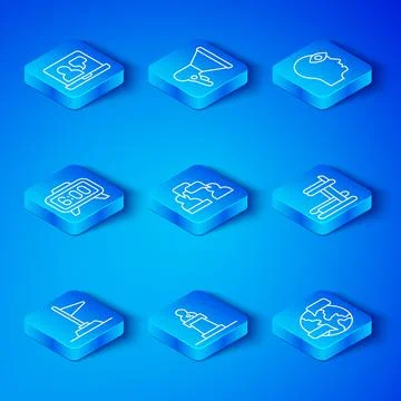 Set line Flag, Two sitting men talking, Speaker, Treadmill machine, Man with イラスト素材