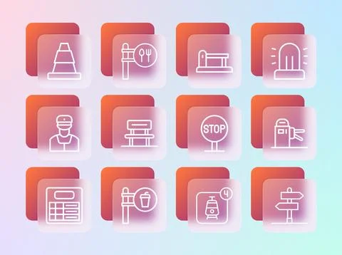 Set line Flasher siren, Cafe and restaurant location, Stop sign, Online tic.. Stock Illustration