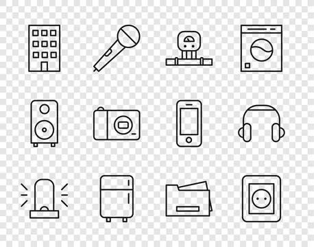 Set line Flasher siren, Electrical outlet, Smart sensor, Refrigerator, Hous.. Stock Illustration