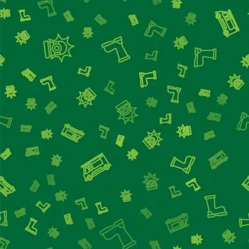 Set line Flasher siren, Fire truck and boots on seamless pattern. Vector Stockillustratie