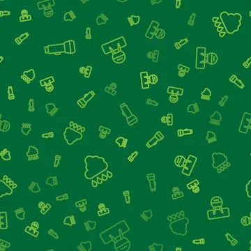 Set line Flashlight, Cloud with rain and Barbecue grill on seamless pattern 스톡 일러스트
