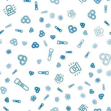 Set line Flashlight, Flasher siren and Handcuffs on seamless pattern. Vector Stock Illustration