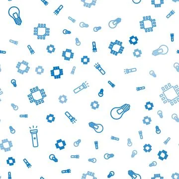 Set line Flashlight, Light bulb with concept of idea and Processor microcircuits Stock Illustration
