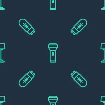 Set line Flashlight, Light emitting diode and Floor lamp on seamless pattern 스톡 일러스트