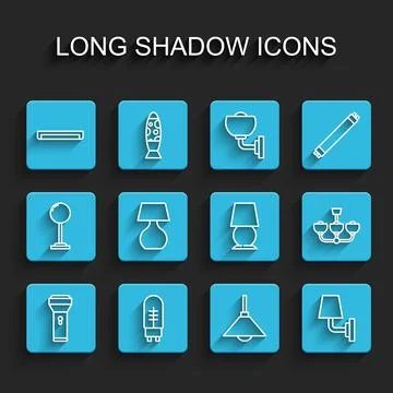 Set line Flashlight, Light emitting diode, Fluorescent lamp, Lamp hanging, Wall Stock Illustration