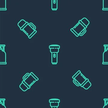 Set line Flashlight, Thermos container and Camping gas stove on seamless pattern Stock Illustration