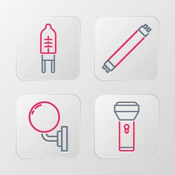 Set line Flashlight, Wall lamp or sconce, Fluorescent and Light emitting di.. Stock Illustration