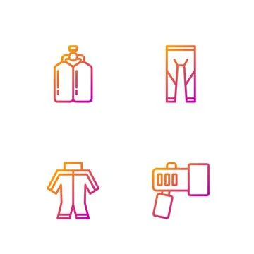 Set line Flashlight, Wetsuit, Aqualung and . Gradient color icons. Vector Stock Illustration