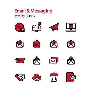 Set of line flat icon email and messaging. Social media, chat, messenger app, Stock Illustration