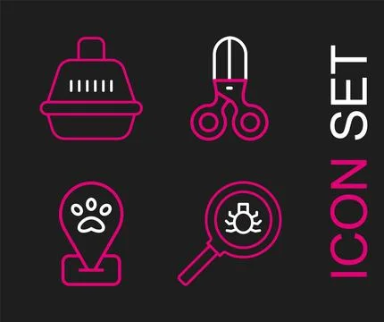 Set line Flea search, Location pet grooming, Scissors hairdresser and Pet carry 스톡 일러스트