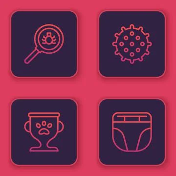 Set line Flea search, Pet award, Tennis ball and Diaper for dog. Blue square Stock-Illustration