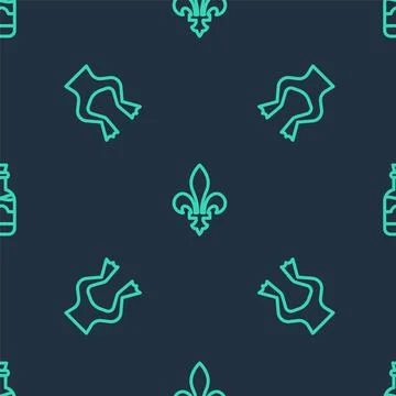 Set line Fleur De Lys, Frog legs and Bottles of wine on seamless pattern. Vector 스톡 일러스트