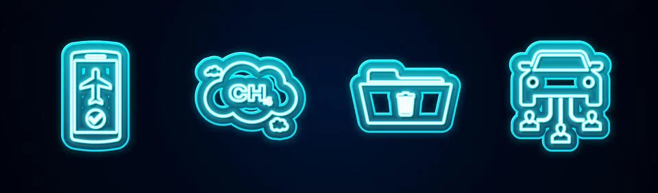 Set line Flight mode in the mobile, Methane emissions reduction, Delete folder Stock Illustration