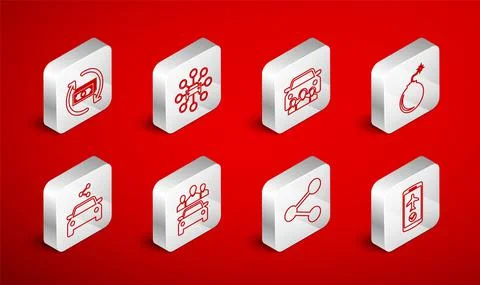 Set line Flight mode in the mobile, Car sharing, Bomb ready to explode, Share Stockillustratie