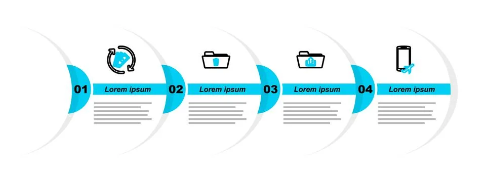 Set line Flight mode in the mobile, Folder upload, Delete folder and Refund Illustrazione stock
