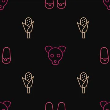 Set line Flip flops, Corn and Dog on seamless pattern. Vector イラスト素材