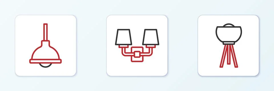 Set line Floor lamp, Lamp hanging and Wall sconce icon. Vector Stock Illustration