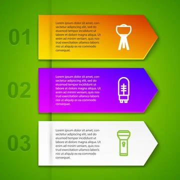 Set line Floor lamp, Light emitting diode and Flashlight. Business infographic Stock Illustration